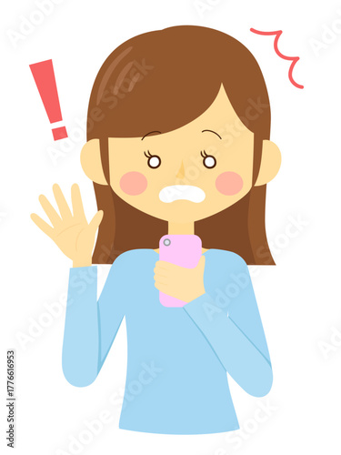 スマホを見てびっくりする可愛い女性の上半身のイラスト