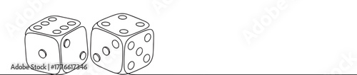 A continuous line drawing featuring two dice, symbolizing chance and gaming on a plain white background.