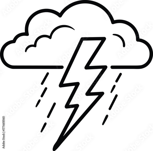 Storm Cloud Lightning Rain Outline Icon Weather Depression Anxiety Stress Symbol Graphic Vector