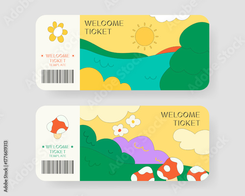 Event ticket template set. Ticket mockup. Vector template illustration.