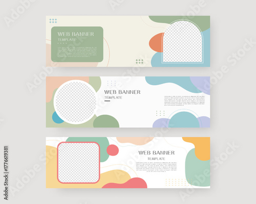 Web banner template set. Collection of horizontal banners design. Vector illustration.