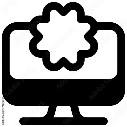 Adware. Outlined stroke vector icon with black-filled details.