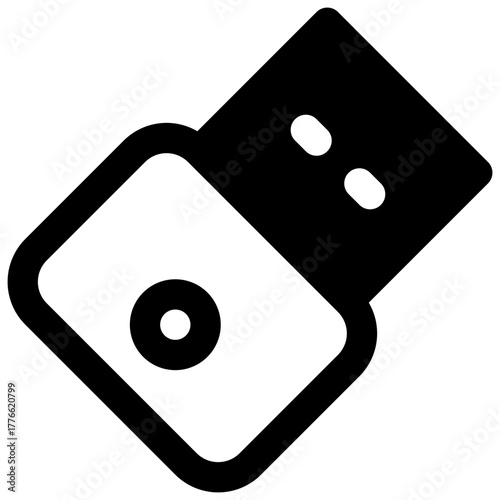 Dongle key. Outlined stroke vector icon with black-filled details.