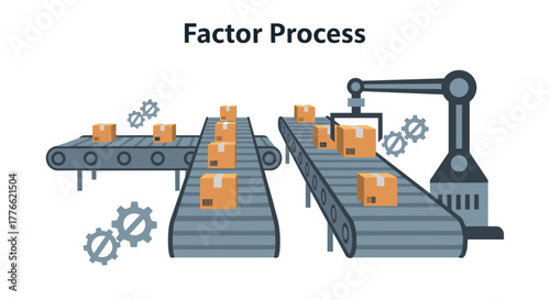Automated conveyor system with robotic arm and cardboard boxes