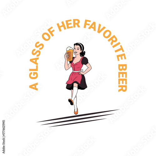 vintage illustration of a woman holding a glass of beer in vector style