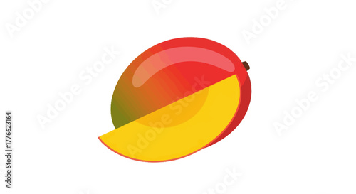 Vibrant Mango Fruit with a Sliced Wedge on White Background.