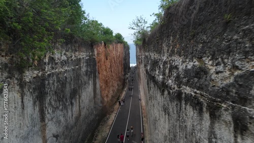 Dramatic Cliffside Road to Tanah Barak Beach, Bali, Indonesia