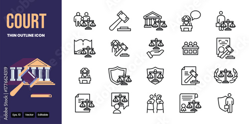 court thin outline icon set vector design good for web and mobile app