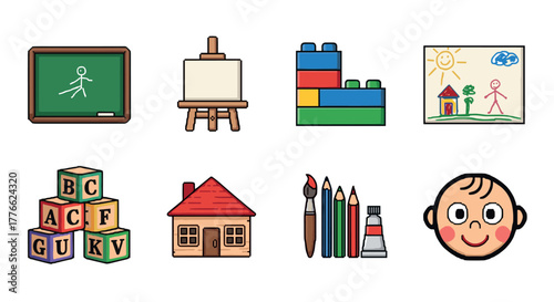 Colorful learning objects and tools for kids in flat design