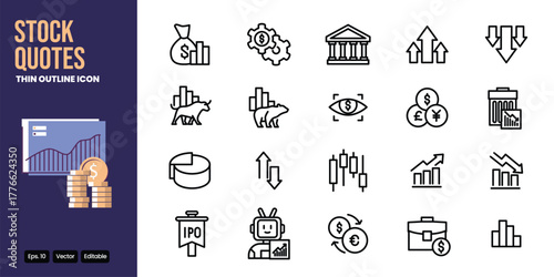 stock quotes thin outline icon set vector design good for web and mobile app