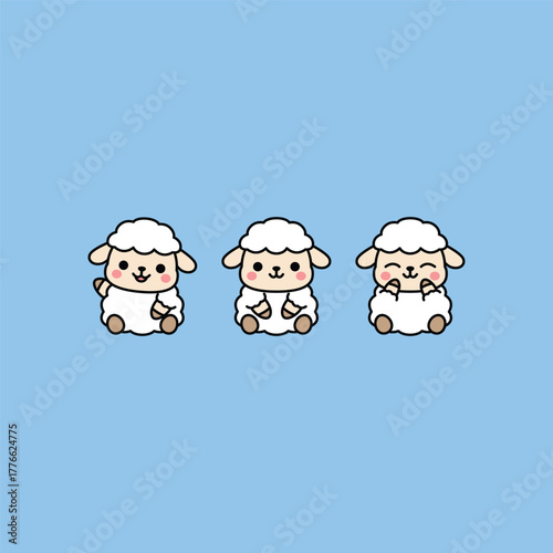 Cute sheep kawaii cartoon collection, vector illustration