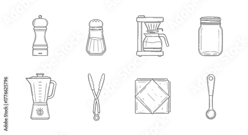 Essential kitchen utensils in linear style for modern cooking spaces