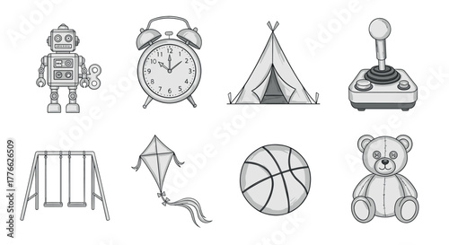 Vintage sketch of childhood toys and games retro charm and nostalgia in pencil art