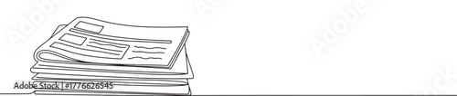 Stack of newspapers in a continuous line art drawing, representing news, media, and information.