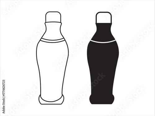 Iconic Contour Bottle Outline and Silhouette Duo | Vintage Soda Beverage Packaging Design Vector