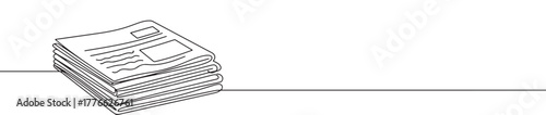Stack of newspapers in a continuous line art drawing, representing news, media, and information.