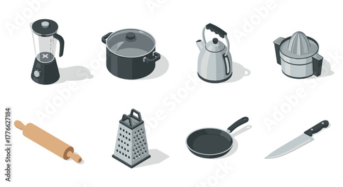 Isometric kitchen utensils collection for modern cooking