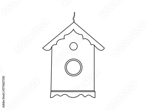 Hanging Birdhouse Outline Vector Illustration