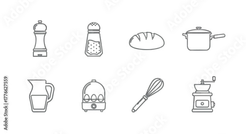Minimalist line icons set of kitchen tools and utensils