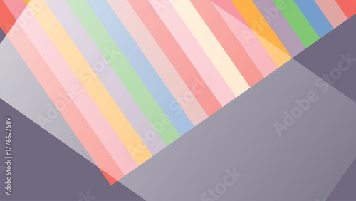 Geometric background with pastel colored diagonal stripes and overlapping gray polygons for modern presentations and creative designs and inspiring artistic concepts