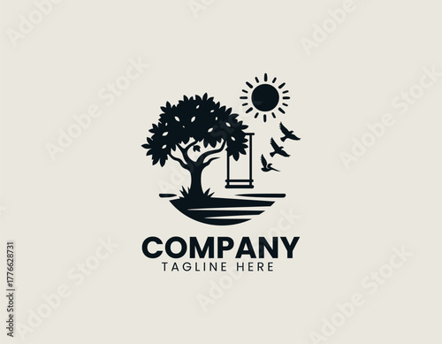 Girl on a swing black vector logo illustration