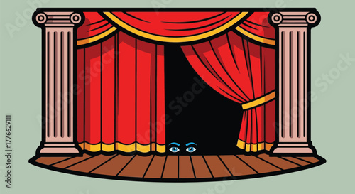 Red curtains stage theater eyes show performance entertainment scene