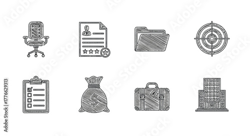 Sketch style office and business icons collection for professional use