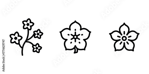 cherry-blossom outline or line icon design bundle.