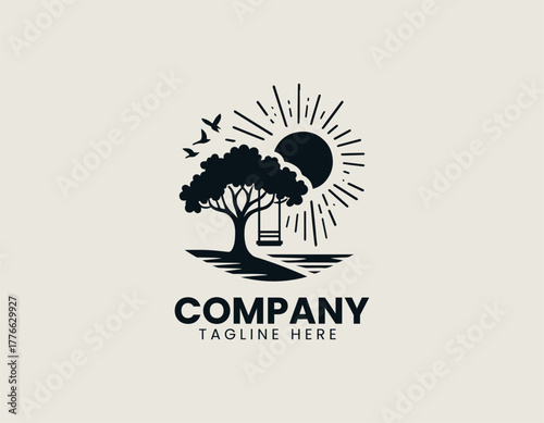 Girl on a swing black vector logo illustration