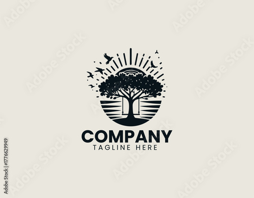 Girl on a swing black vector logo illustration