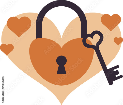 Elegant Heart Shaped Lock Matching Key Hearts Vector Illustration