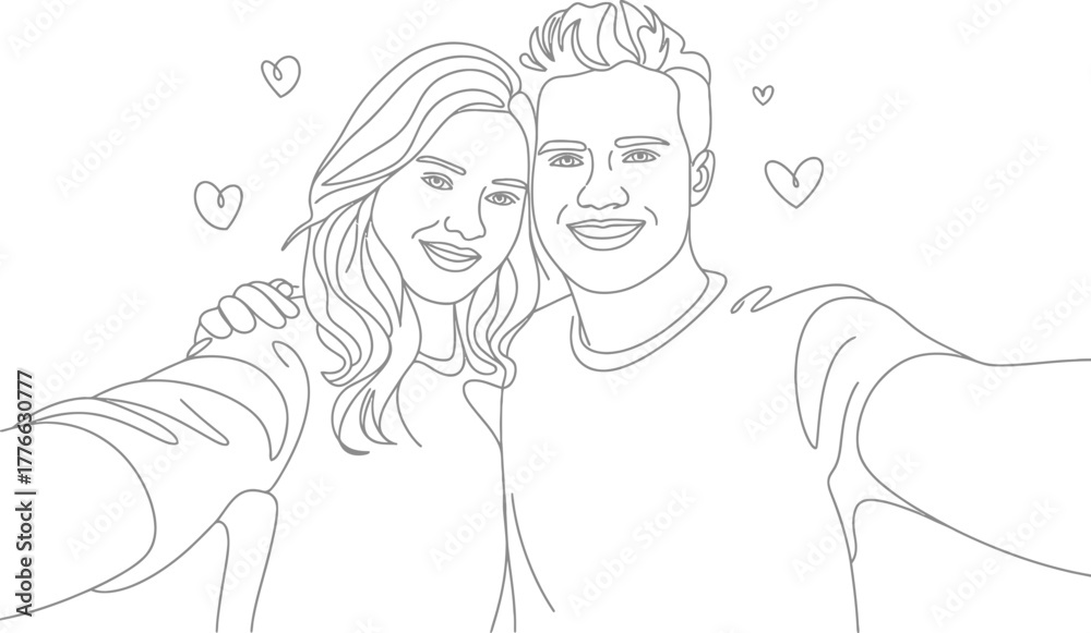 Fototapeta premium Elegant Outline Drawing Young Couple Embracing Vector Illustration