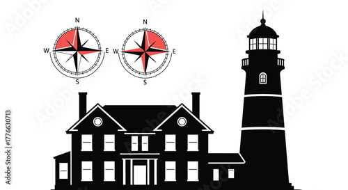 Lighthouse building navigation compass rose direction maritime coast