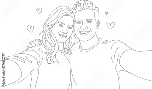Elegant Outline Drawing Young Couple Embracing Vector Illustration
