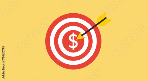 An arrow hitting the bullseye of a target with a dollar sign in the center, symbolizing financial goals and success.
