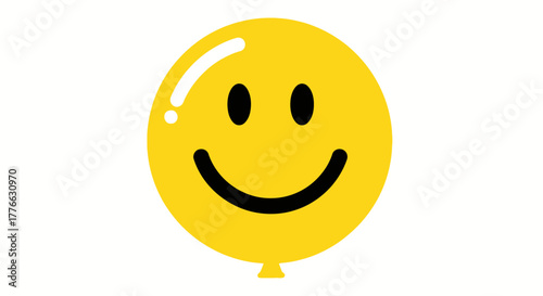 A bright yellow balloon with a happy smiley face on a clean white background, representing joy and cheerfulness.