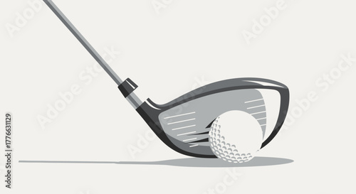 A close-up illustration of a golf club about to strike a golf ball on a tee.