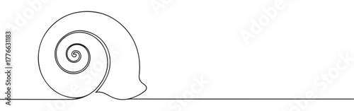 A continuous line art depiction of a snail shell, showcasing its distinctive spiral form found in nature, isolated on a white background.