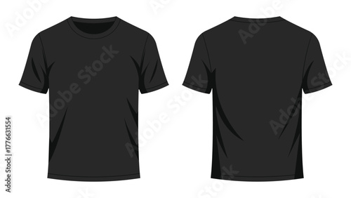 Black half sleeve T shirt vector mockup featuring front and back views in realistic, Flat style design