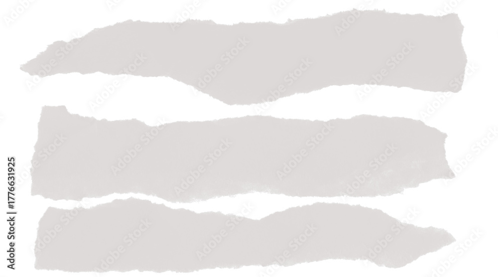 Fototapeta premium Three torn paper strips with irregular edges on a clean background