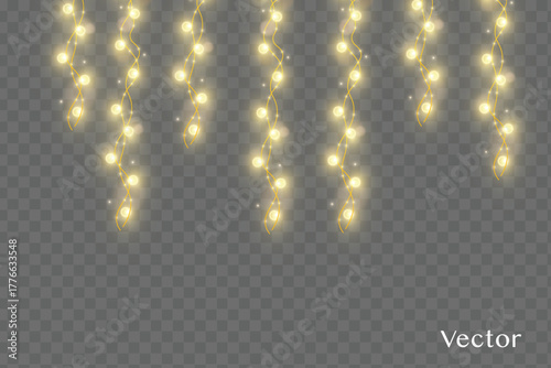 Christmas glowing lights isolated on transparent background. For New Year's and holiday decorations.