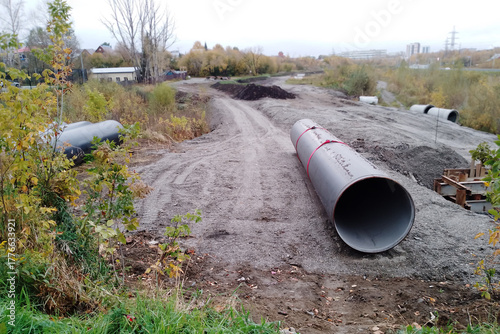 Wallpaper Mural Water supply pipes on the ground. Excavation work to replace the pipes. Torontodigital.ca