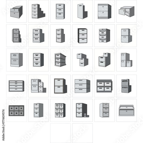 Collection of various filing cabinets and storage drawers.