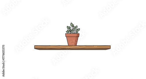 Potted plant on a wooden shelf.