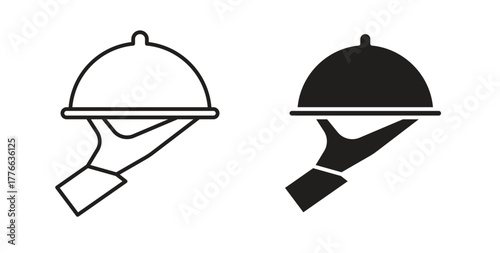 Hand holding tray icon line. eps 10 vector illustration