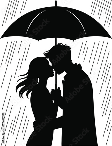 Couple under umbrella in rain silhouette Bundle black and white