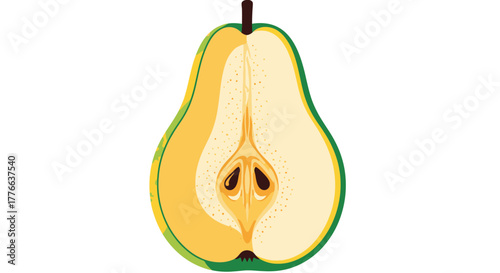Cross-Section of a Pear Fruit Revealing Seeds and Juicy Flesh.