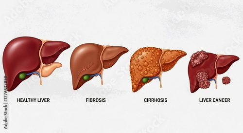 Stages of Liver Damage: Healthy to Cancer - Detailed 6K Medical Illustration