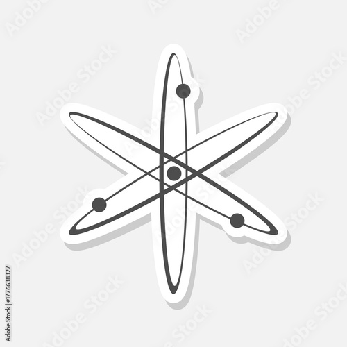 Scientific atom symbol sticker isolated on gray background