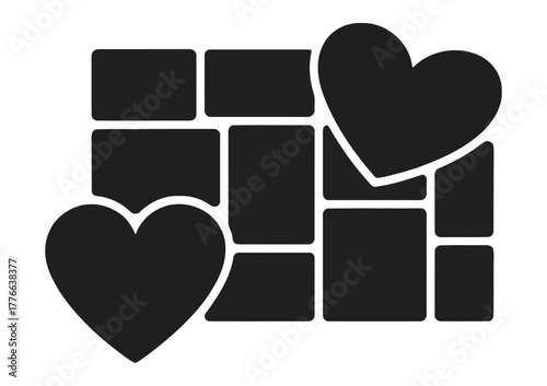 Photo Collage Template With Two Hearts And Rectangular Frames On White Background vector